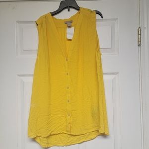 Yellow sleeveless V Neck Blouse